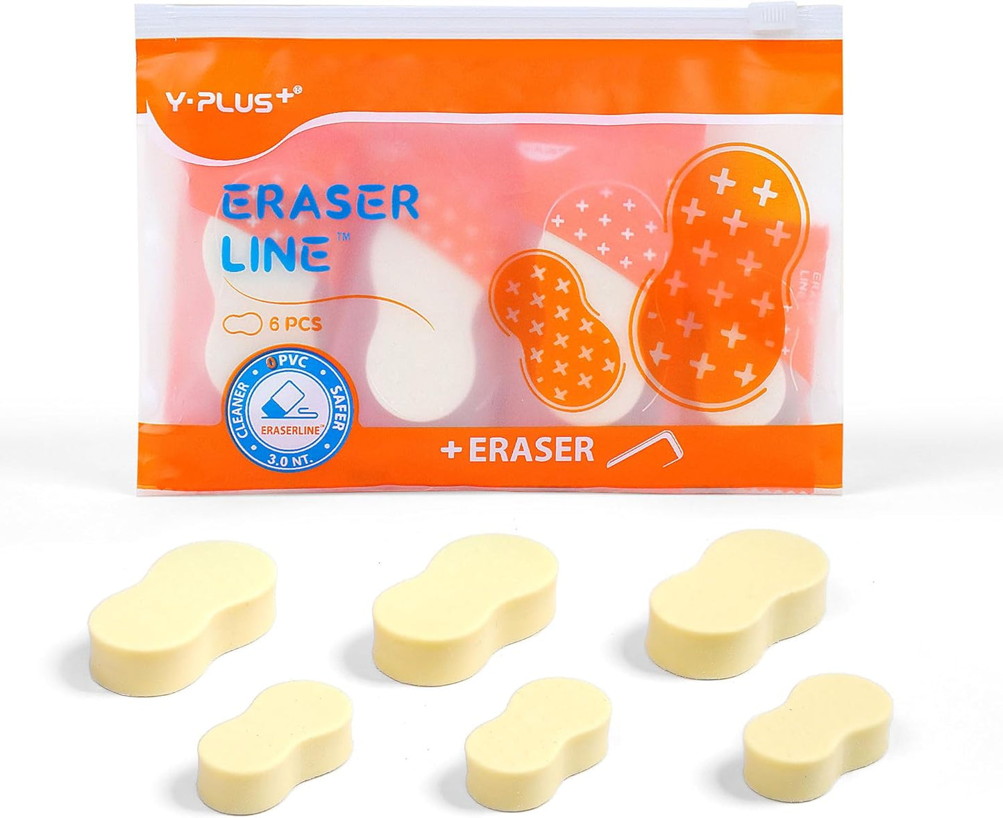 Yplus Eraser Line - Hipolymer Pencil Erasers for School Office, Cute White Rubber Eraser for Kids, Artist No Residues, 6 Pcs Stocking Stuffers for Kids Toddler
