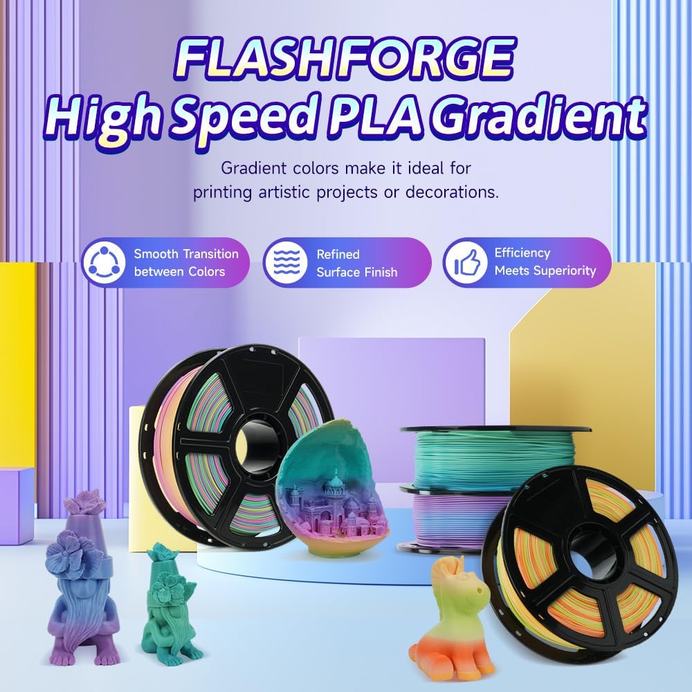 FLASHFORGE Rapid PLA Gradient Filament 1.75mm Thistle Purple & Ethereal Blue, Transform Colors Smoothly & Fast, Experience Exceptional Performance with 500mm/s High-Speed Printing, Top-Notch Filament