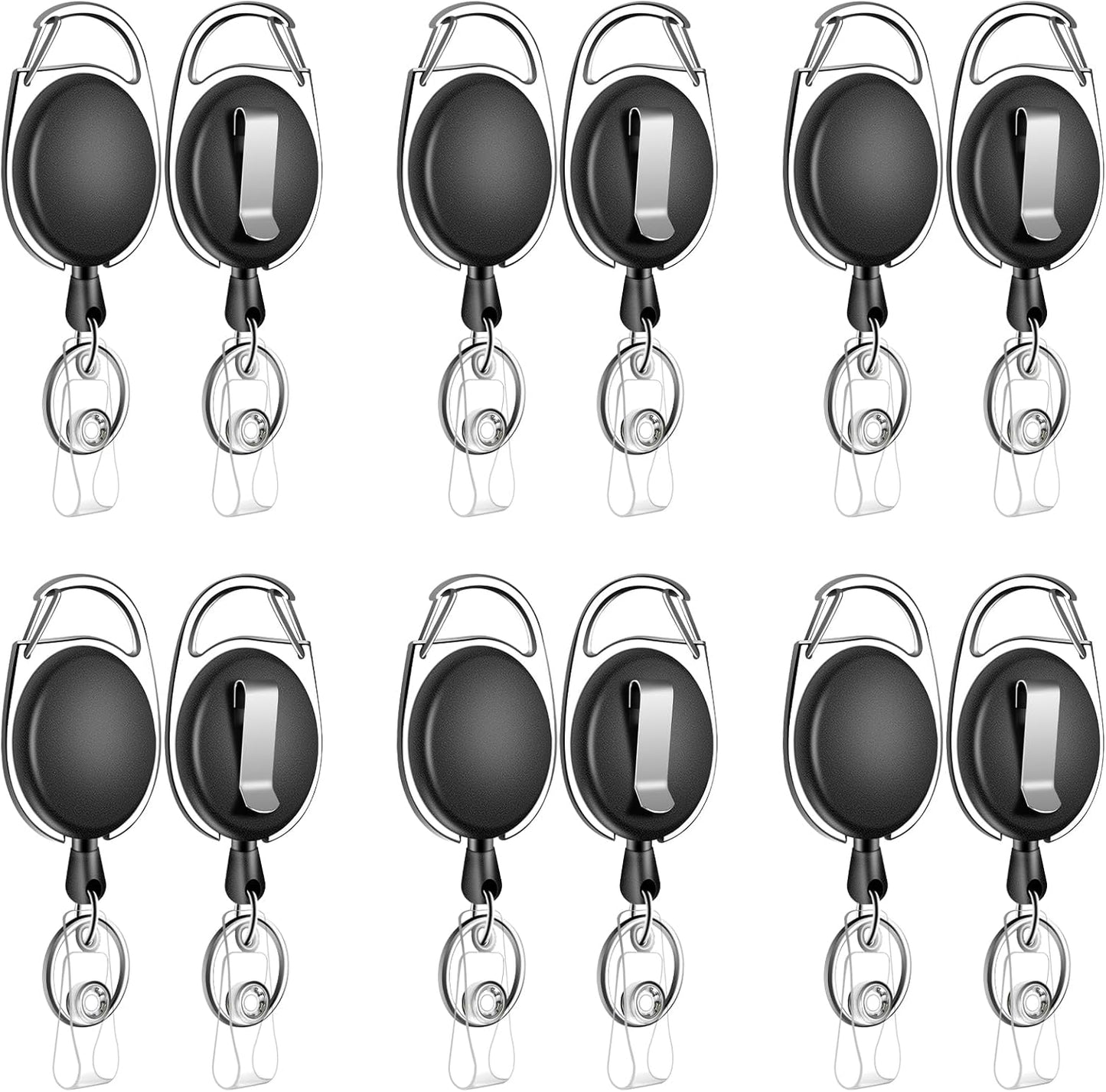 6 Pack Retractable ID Badge Holder Badge Reel with Carabiner and Belt Clip Badge Reels Retractable with Key Chain for Office Worker Doctor Nurse