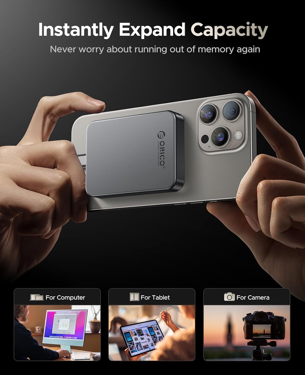 ORICO 4TB Magnetic Portable SSD, Metal Body, 4K 120 fps ProRes HDR Record and Store, Up to 460MB/s, USB C&A 2 in 1 Cable, External SSD Compatible with iPhone 16 Pro Max, Tablet, Computer - K5PLUS