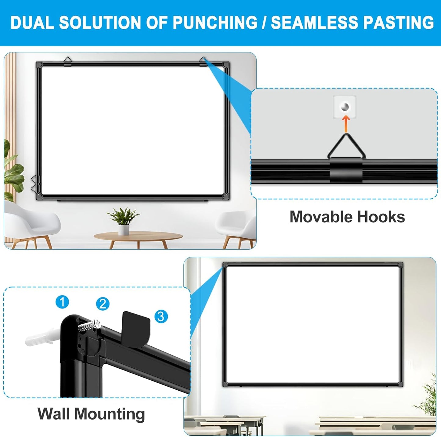 H-Qprobd 40"x30" Magnetic White Board Dry Erase Wall Mount Whiteboard - Office Home Classrooms White Board Hanging Writing Board with Black Aluminum Frame