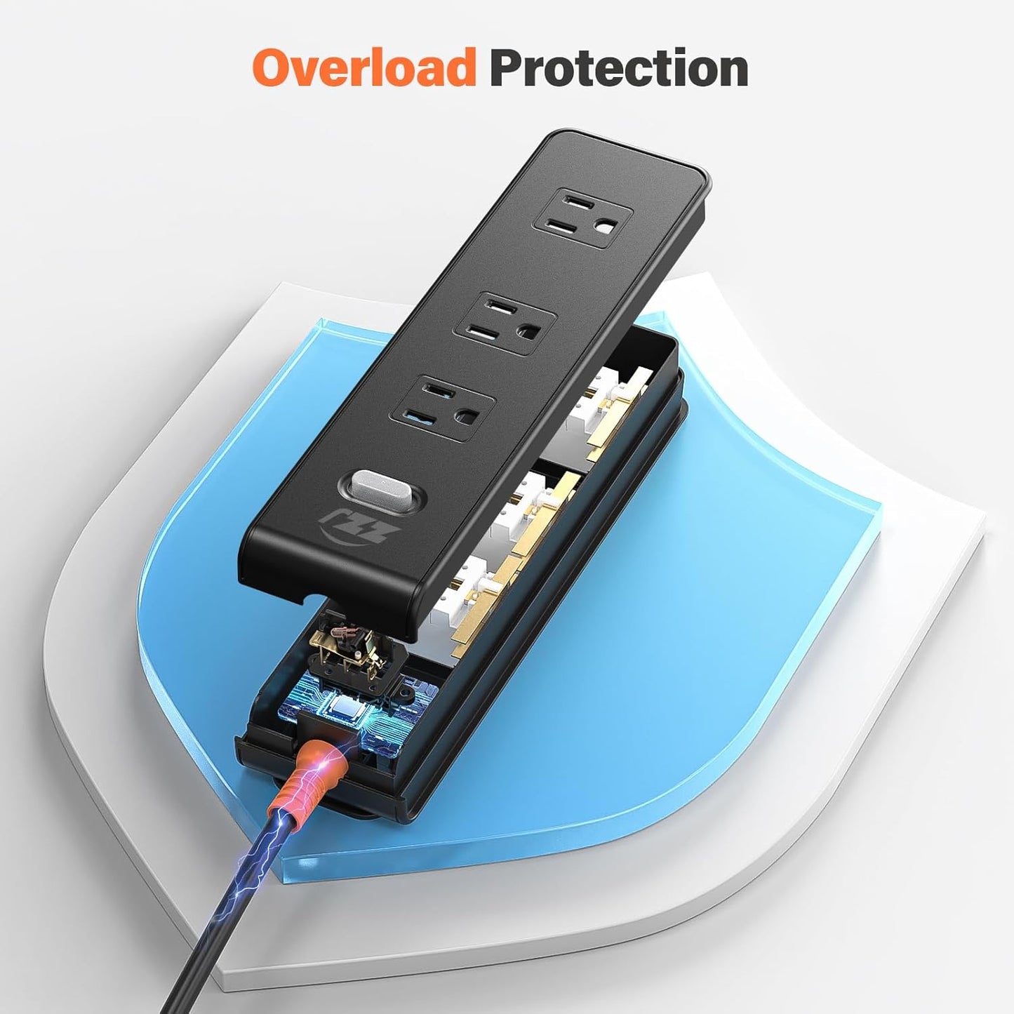 Outdoor Power Strip Weatherproof, Surge Protector with 3 Wide Outlets, 1875W/15A Overload Protection Switch,6FT Flat Plug Multi-Plug Outdoor Extension Cord for Indoor Outdoor, UL FCC Listed