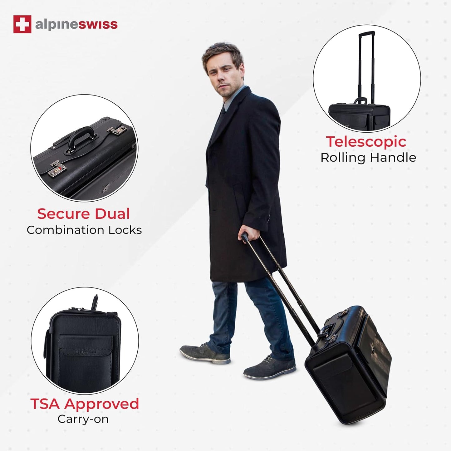 Alpine Swiss Rolling 17" Laptop Briefcase on Wheels Attache Lawyers Case Legal Size