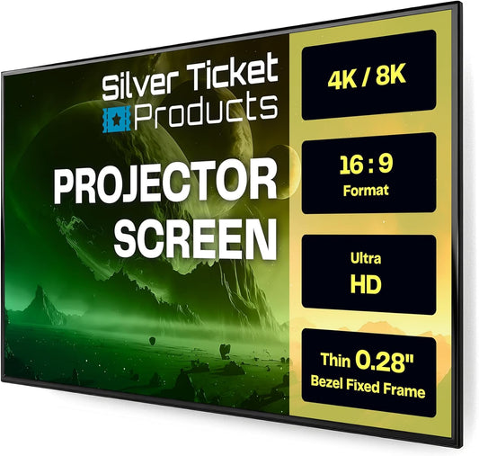 Silver Ticket Products S7 Series 6 Piece Thin Bezel Home Theater Fixed Frame 4K/8K Ultra HD, HDTV, HDR & Active 3D Projection Screen, 16:9 Format, 100" Diagonal, White Material S7-169100