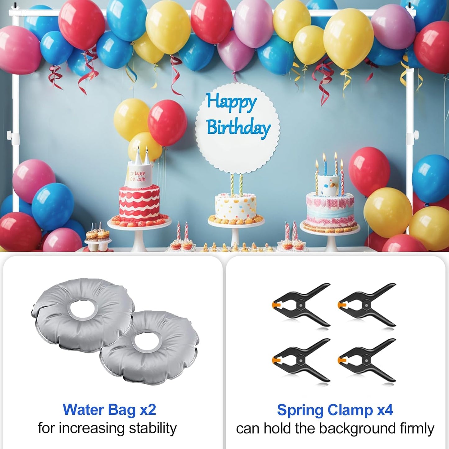 EMART Backdrop Stand, 8.5x10ft Width Adjustable Photography Background Support Poles with Heavy Duty Flat Base, Photo Metal Steel Pipe and Drape Frame Kit for Parties Birthday Wedding - White