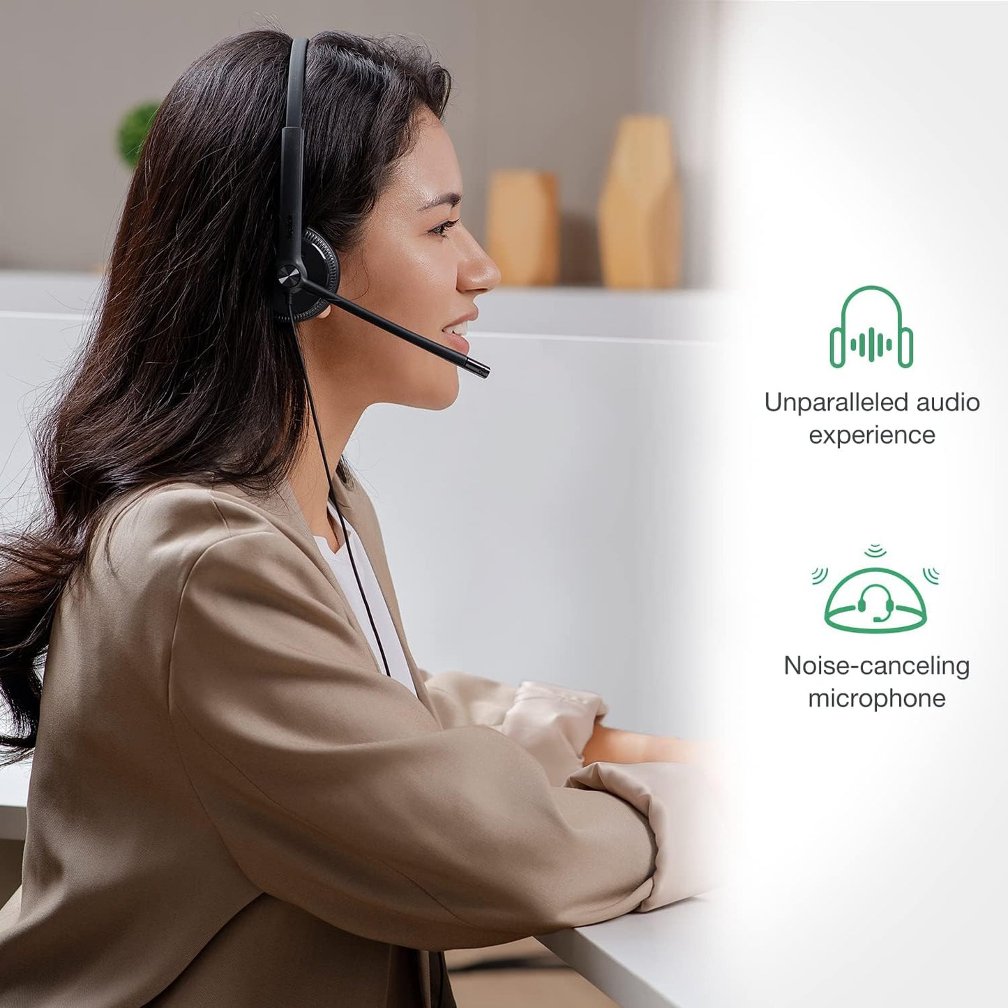 Yealink UH34 Wired Headset with Mic, 3.5mm Mono Headphones Noise Canceling Microphones,Teams Certified Work Office Headset for Computer PC Mac Laptop Tablet Smartphone