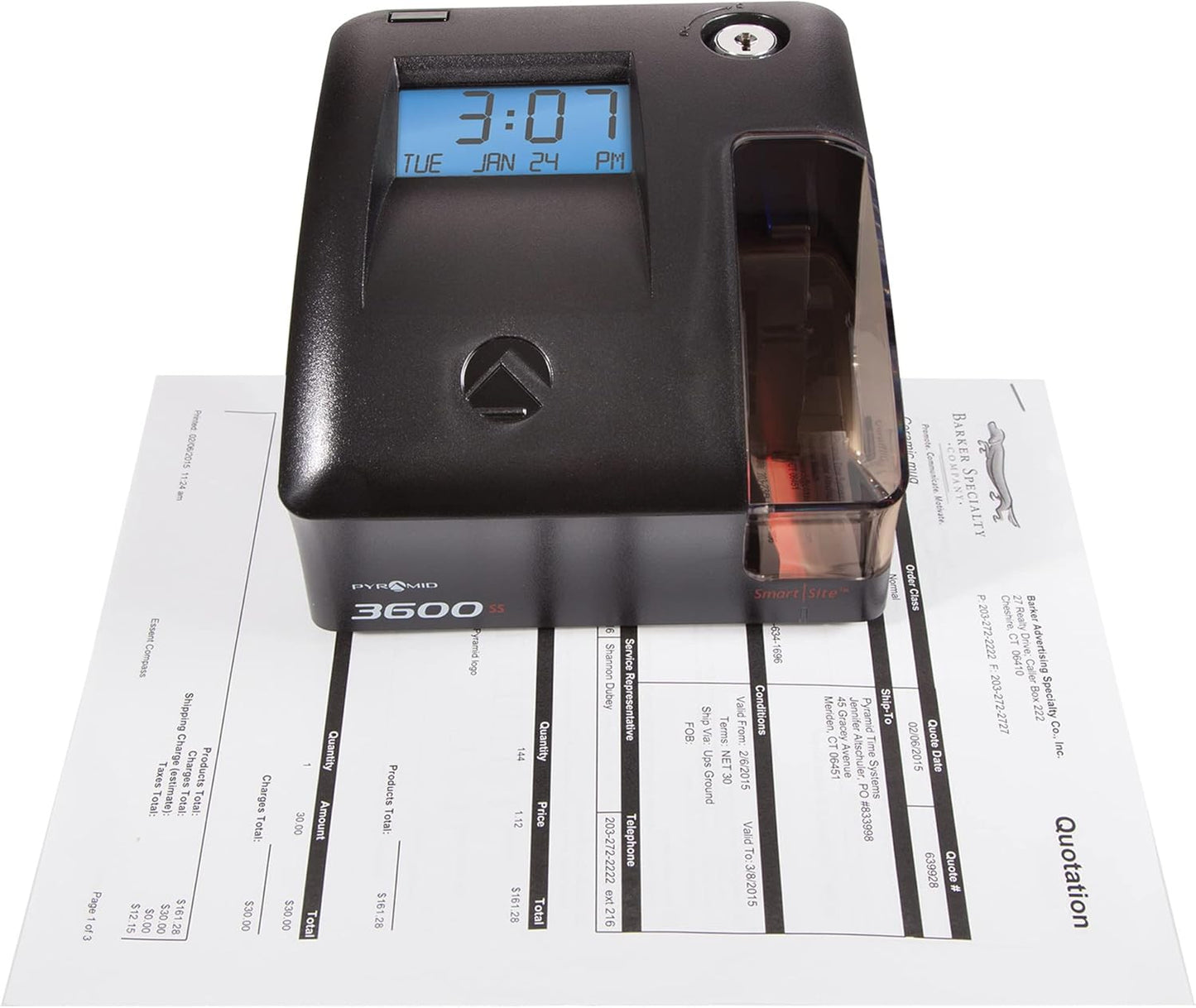 Pyramid Time Systems - 3600SSK1 Smart SiteTime Clock and Document Stamp with SmartSite LED Alignment and Tri-View Window - Includes 125 Time Cards, Time Card Rack, Ribbon, 2 Security Keys