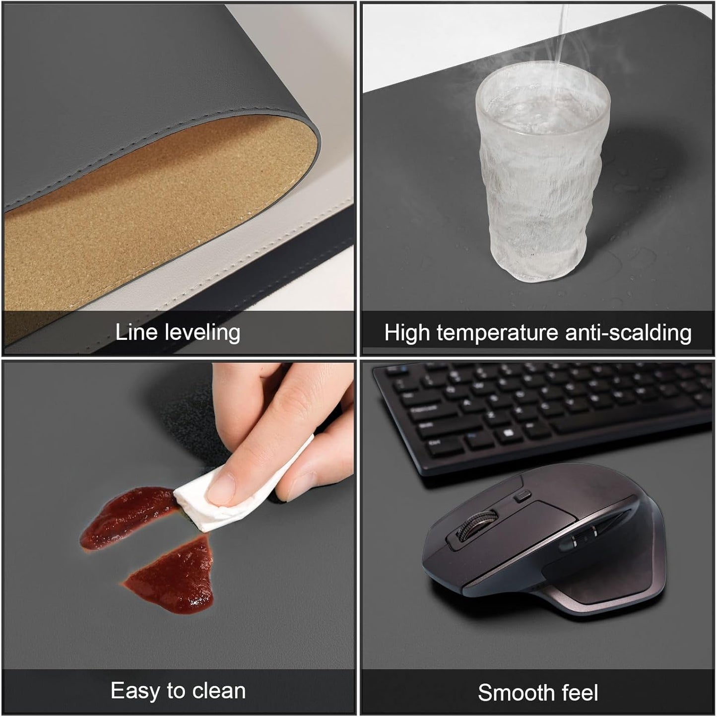 DAWNTREES Dual Sided Desk Mat,Leather Desk Pad,35.5"x17",Cork Desk Mat Protector,with PU Leather Valet Tray Organizer,Large Mouse Pad,Desk Writing Pad for Office and Home(Dark Gray)