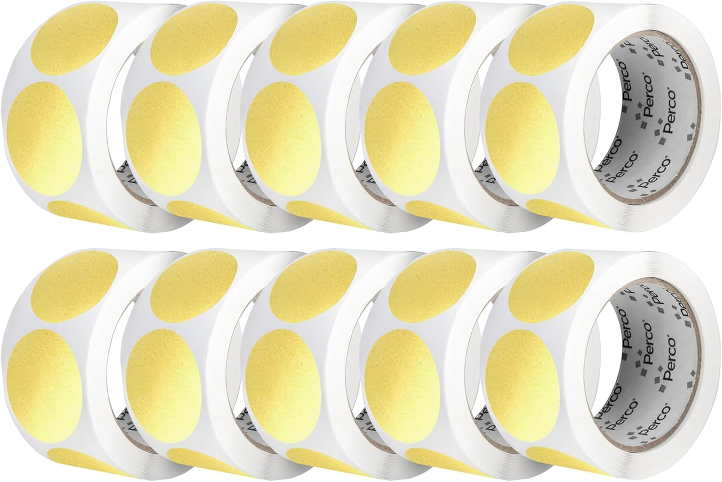 Perco Metallic Gold 2-Inch Perforated Circle Dot Sticker Labels — 10 Rolls, 5,000 Round Stickers — with Permanent Adhesive for Awards, Product Seals, Gift Packaging, Event Marking — Made in USA