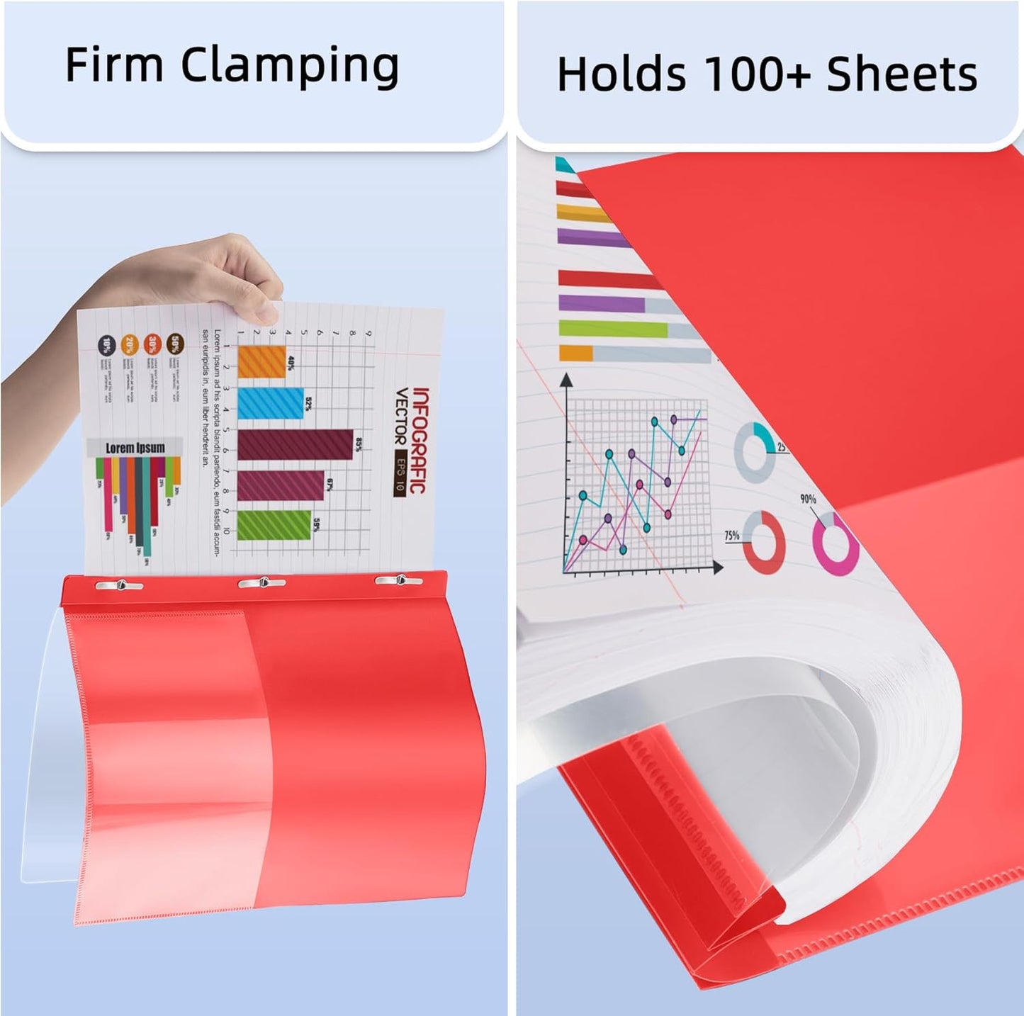 HAUTOCO 5 Pack Plastic Report Covers with 3-Prong Fasteners Clear Front Presentation Folders Resume Folders for 8.5x11 Letter Size Paper, Document Report Cover for School Office Business, Red