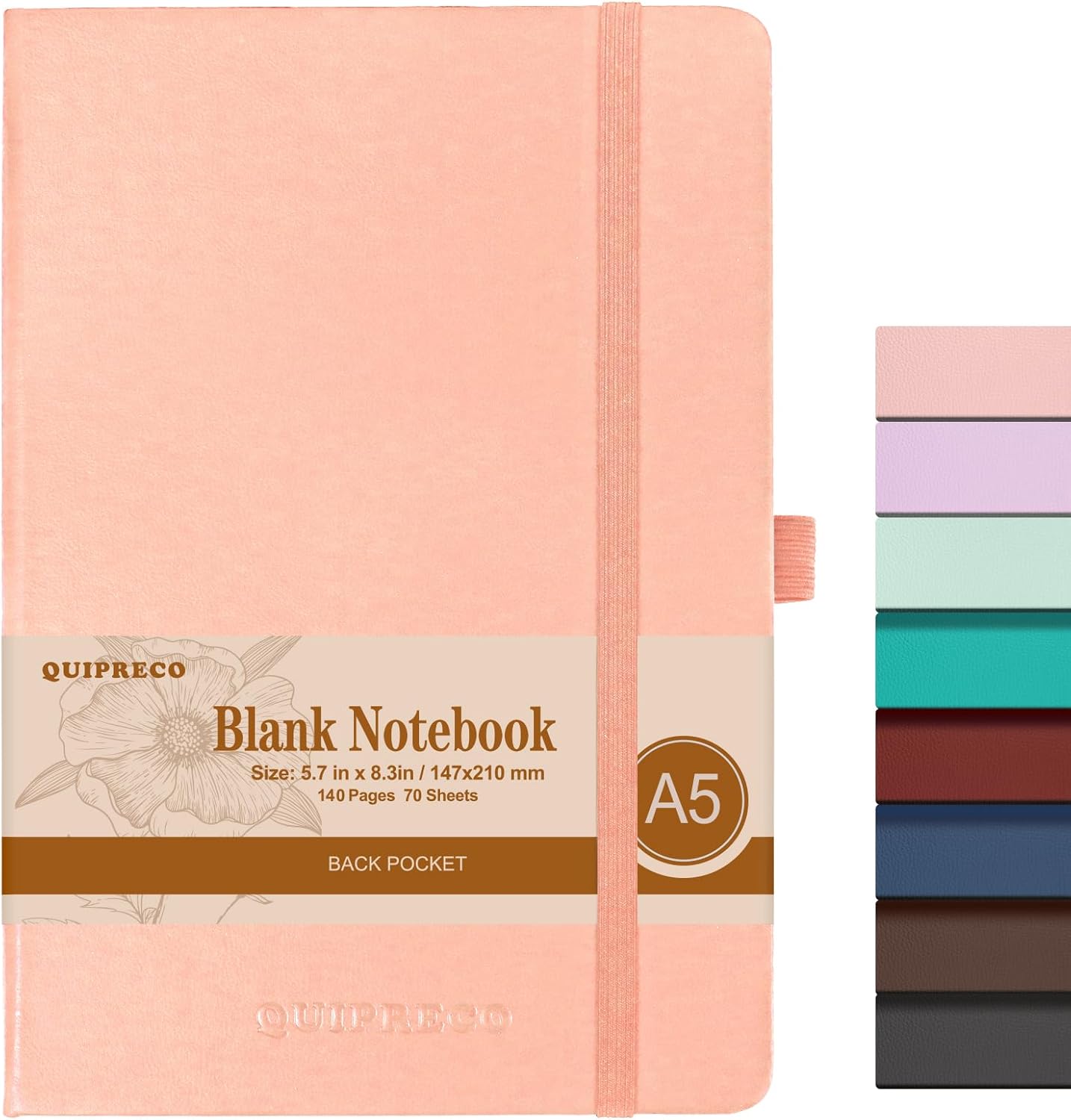 Blank Hardcover Sketch Book Notebook, A5 140 Pages 120Gsm Thick Journal for Drawing,School,Work,Diary，5.7''*8.3'',Blush