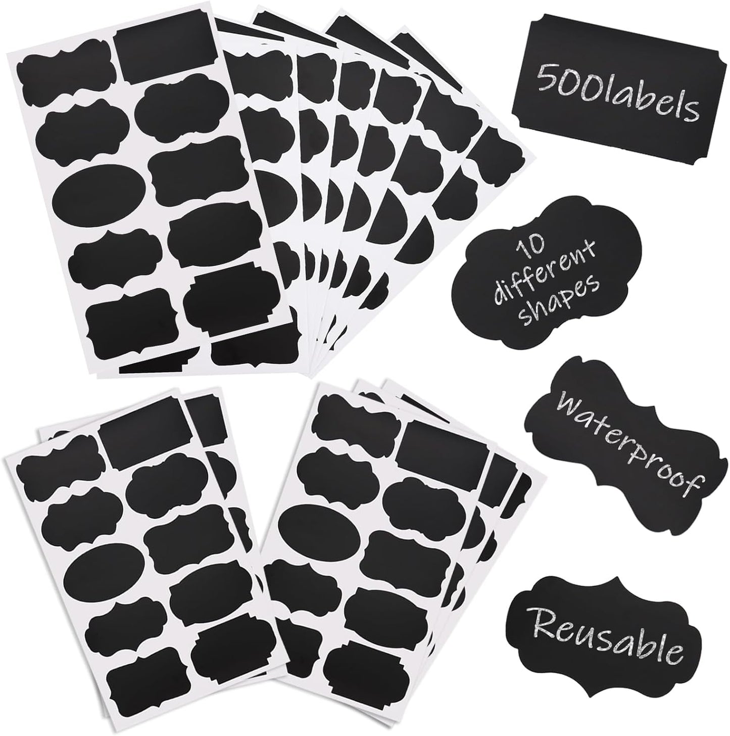 Chalkboard Labels 500 PCS, Reusable Black Labels for Jars, Suitable for Storage Boxes,Food Containers, Spice Containers, Kitchens, Weddings, Craft Making