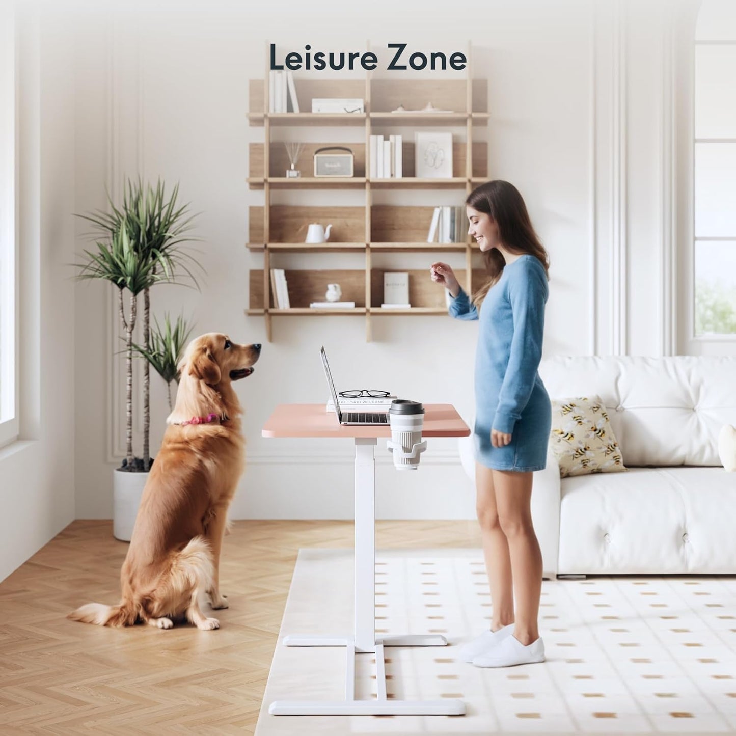 FLEXISPOT Mobile Standing Desk with Wheels Pneumatic Laptop Rolling Computer Cart Movable Height Adjustable Small Sit Stand Desk Computer Workstations Home Use（27.6" W x 15.7" D,Pink