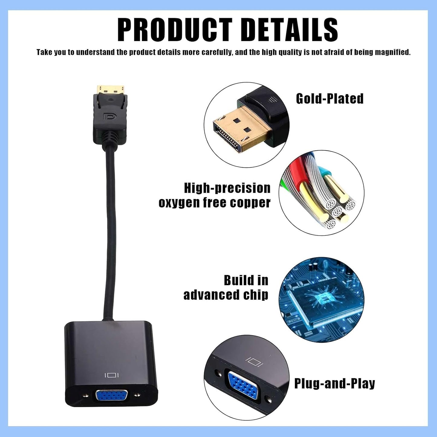 Yunsailing 10 Pack DisplayPort to VGA Adapters Gold Plated Compatible with Laptop Monitor PC Projector