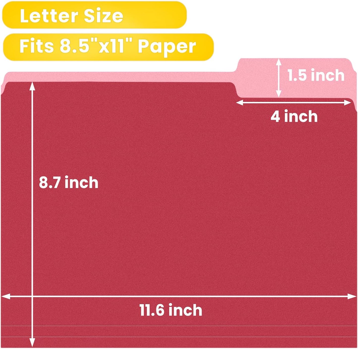 SUNEE File Folders Letter Size 10 Assorted Colors, 100 Pack Folders for Documents 1/3-Cut Tabs, Colored File Folders Office Home School for Documents Files Paper