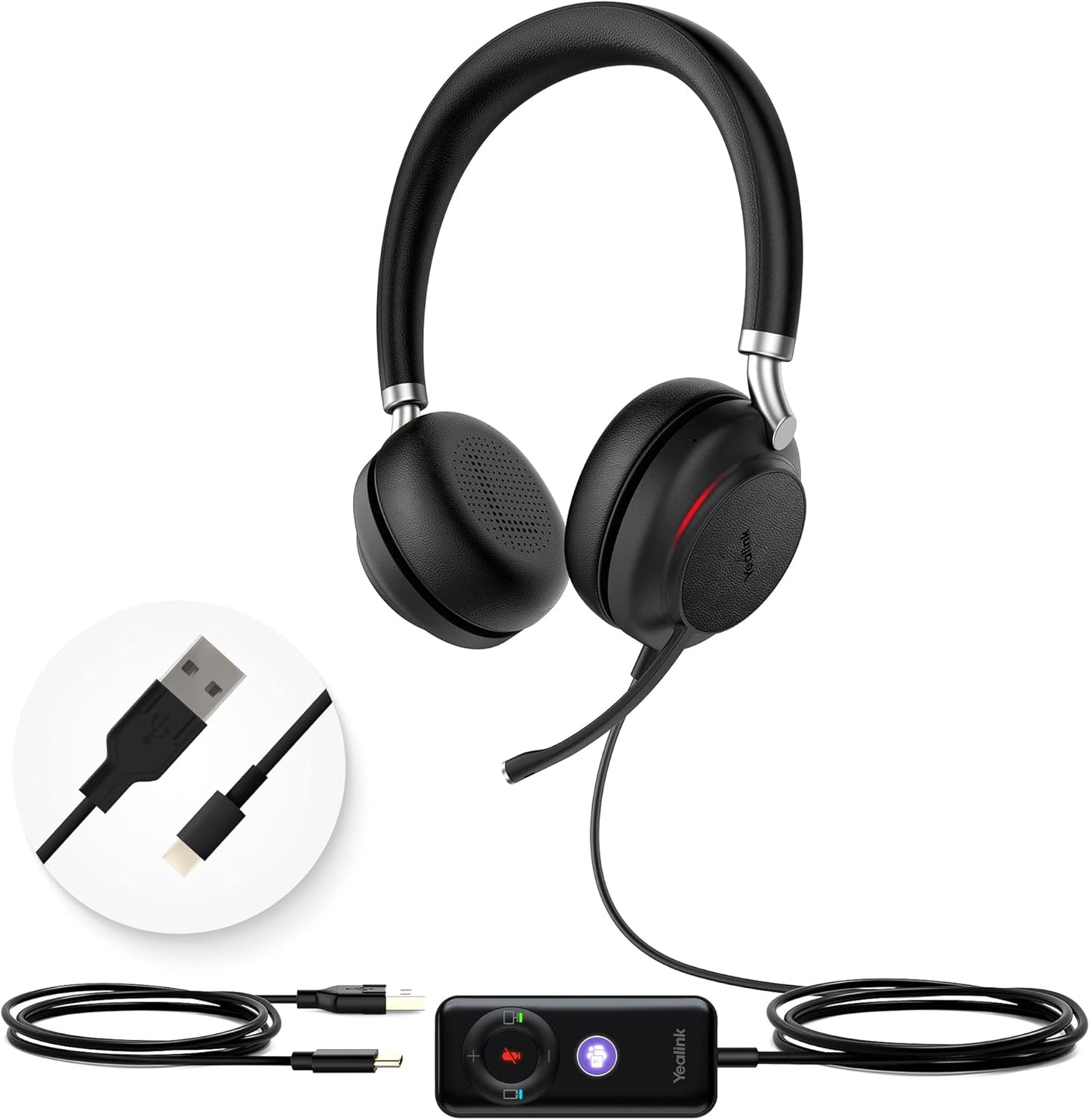 Yealink UH38 Bluetooth USB Wired Headset, Work Headset with Noise Cancelling Microphone, Teams Certified, Comfort Fit, Dual Connect for PC Computer & Mobile Devices, Dual Busylight