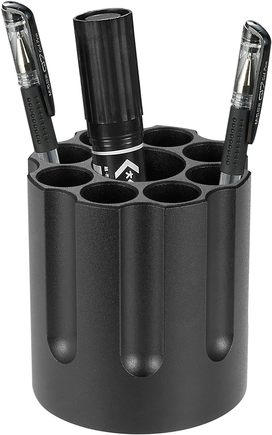 Metal pen holder, Revolver magazine design pencil holder, All aluminum office supplies storage
