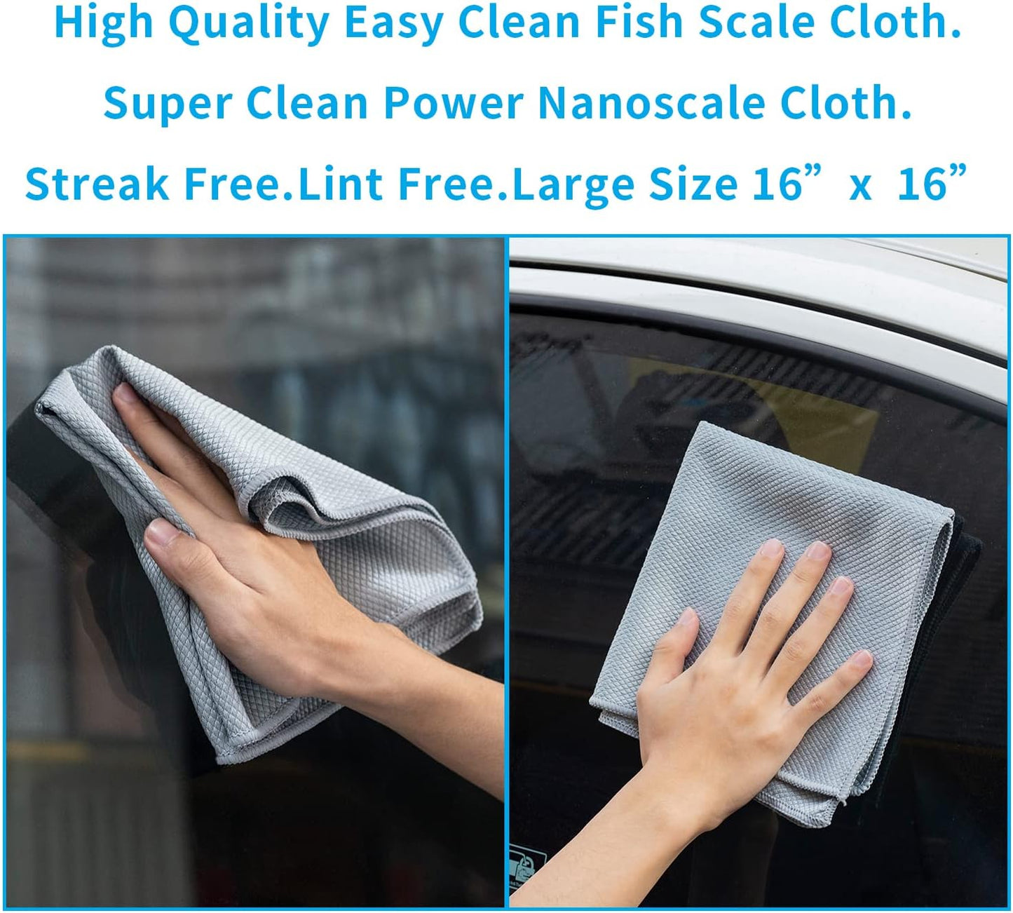 Streak Free Miracle Cleaning Cloths Easy Clean Nanoscale,Fish Scale Microfiber Window Mirror Glass Car Stainless Steel Cleaning,Lint Free Dish cloth Wine Glass Polishing Towel,Reusable,Pack 6,Blue