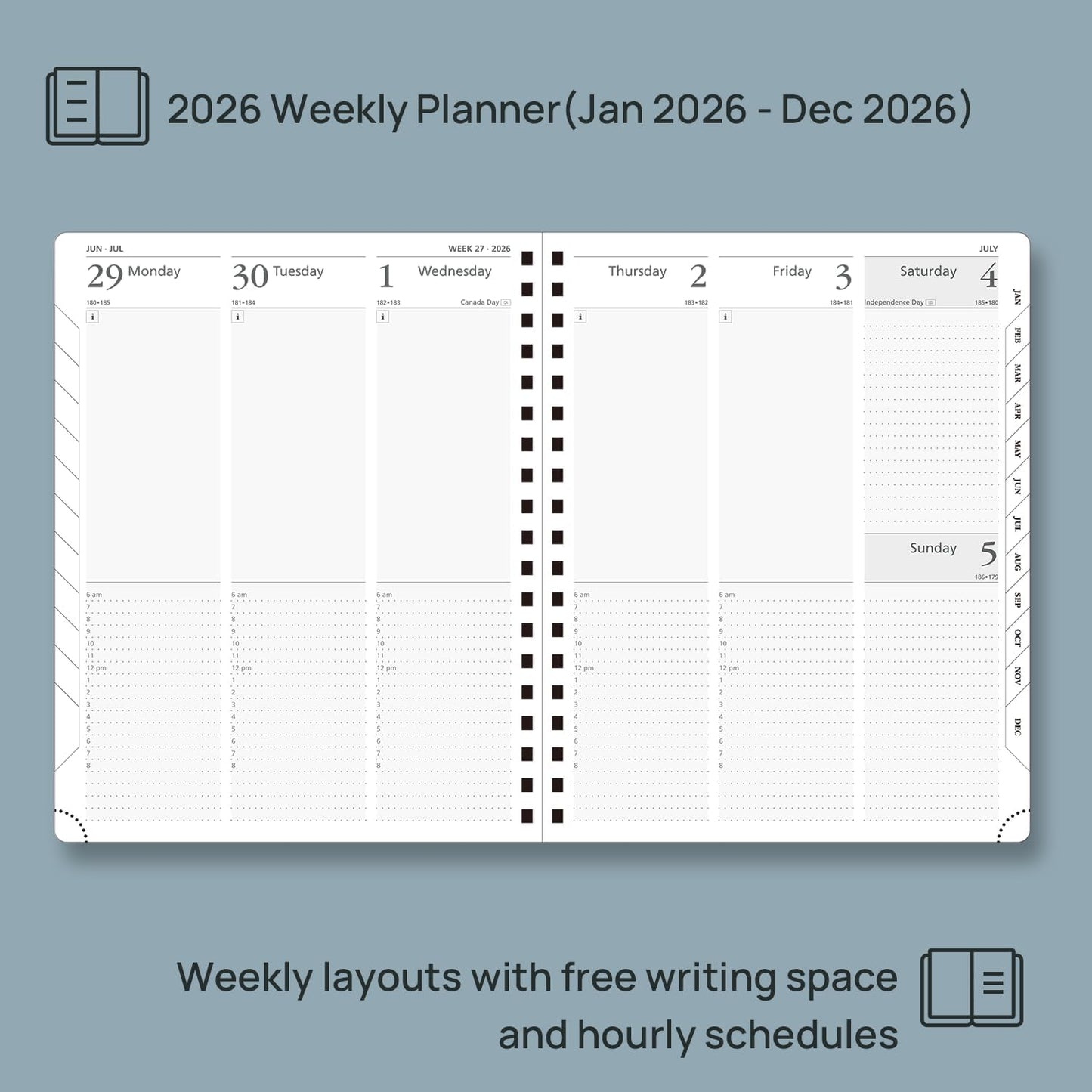 POPRUN 2026 Planner (Large Size 10'' x 8'' Wire-Bound Hard Cover) Daily Weekly and Monthly Calendar - Agenda 2026 (Jan.2026-Dec.2026) with Hourly Schedule, Monthly Tabs - Light Pink