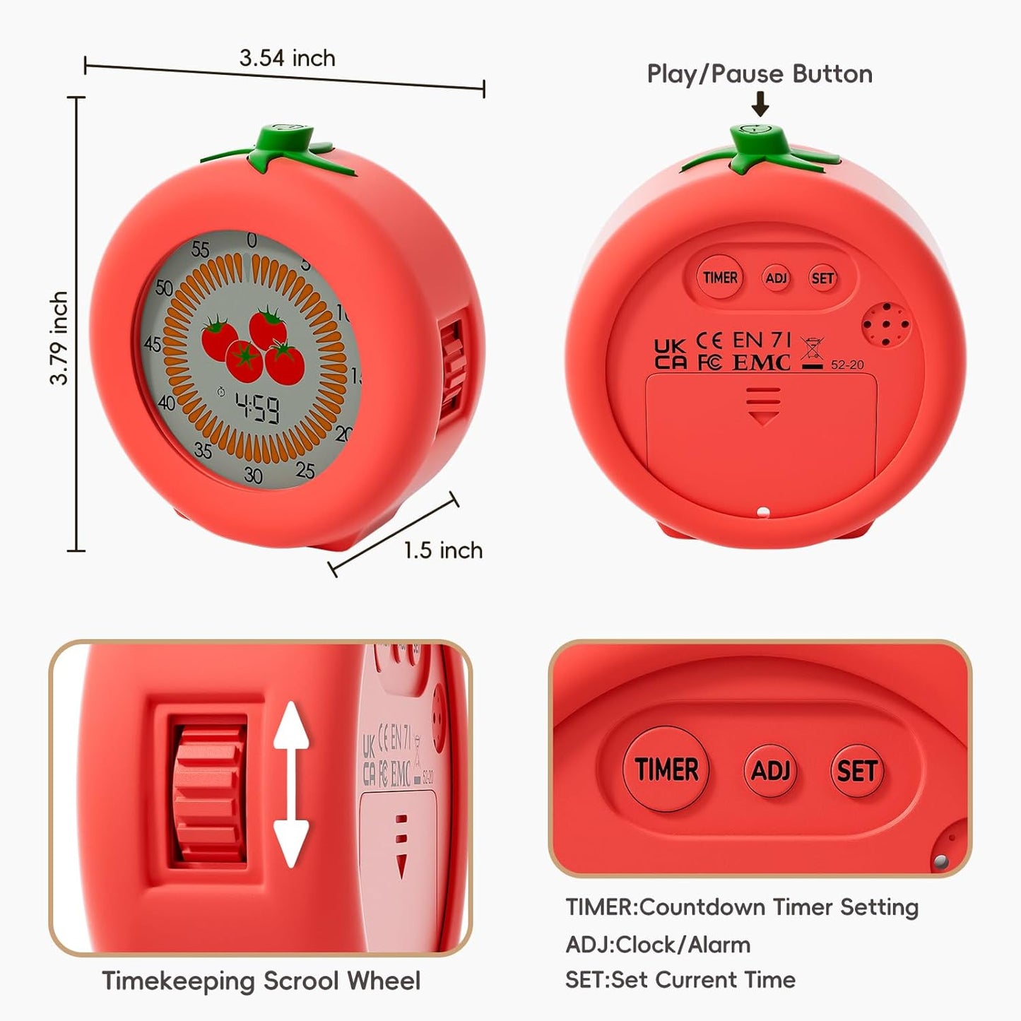 Digital Visual Timer for Kids with Protective Case, Tomato Theme 299 Minute Pomodoro Timer for Classroom Office Kitchen, Time Management Tools for ADHD Children