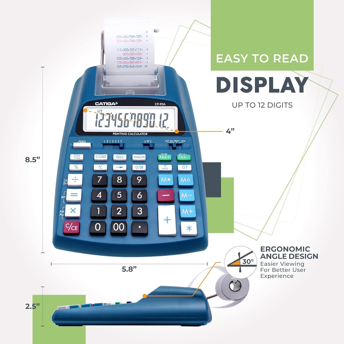 CATIGA New & Upgraded 2025 Printing Calculator Adding Machine 10 Key, Desktop Home Office Calculator with Paper Roll Print Out, Accounting Business Finance