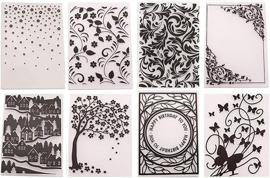 8Pcs Flower Leaf Butterfly Plastic Embossing Folder DIY Craft Template Molds Stamp Stencils Scrapbook Paper Cards Photo Album Making Tools Embossing Folders Handmade Art Craft Supplies Decorating Mold