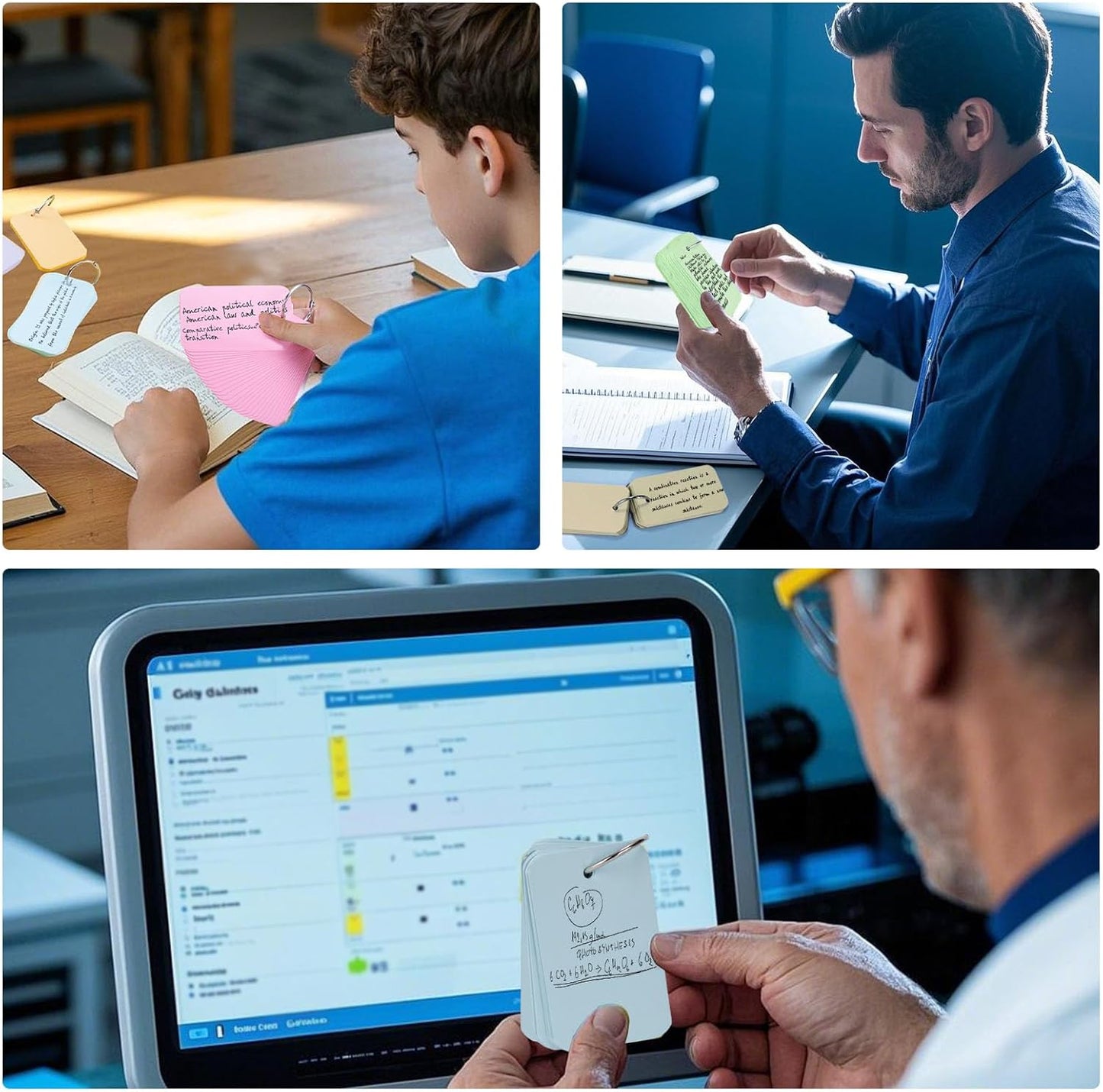 Koogel 1500PCS Colored Index Cards with Binding Rings Bulk, 2.2 x 3.5 Inches Blank Flash Cards Bulk, Easy Flip Portable Small Notecard Memo Scratch Pads for Studying School Supplies College, 7 Colors