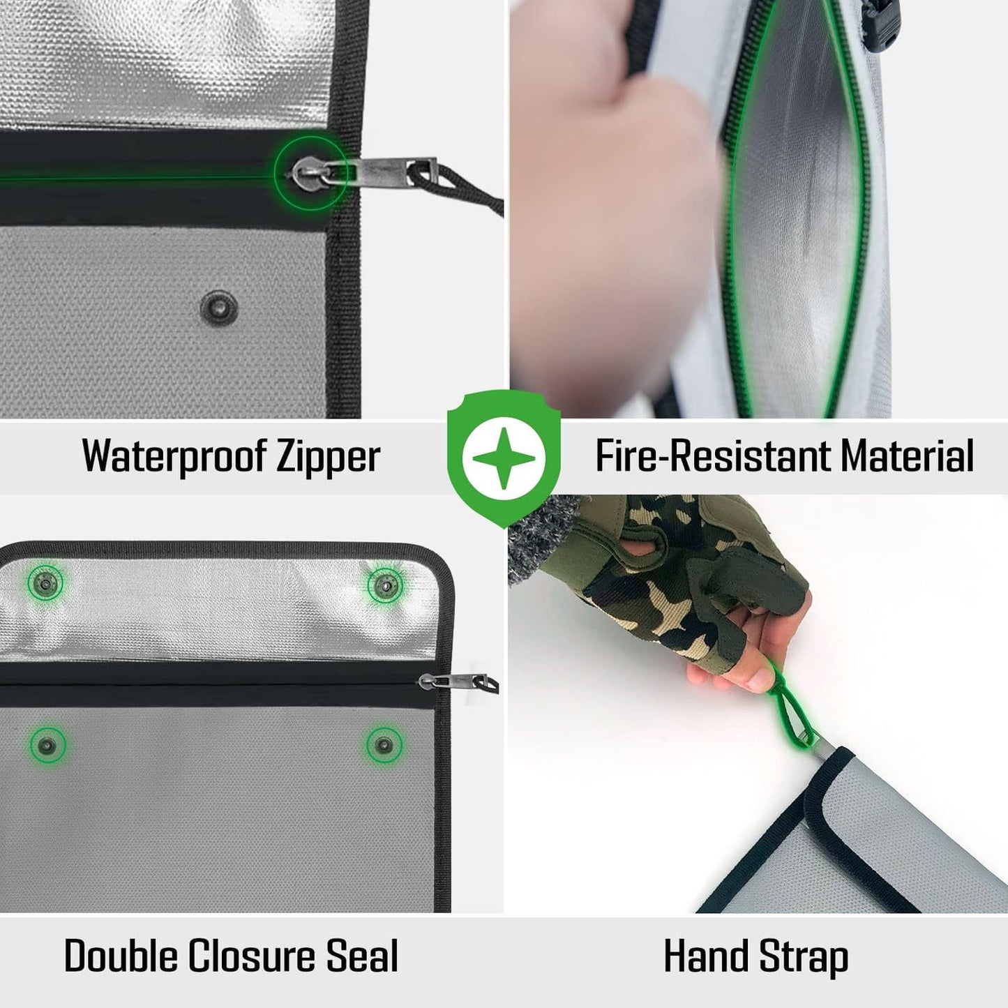 Fireproof Document Bag, Waterproof Money Bag Pocket with Zipper Closure, Storage Pouch for Valuables, A4 A5 Document File, Cash, Credit Card, Passport (Grey, small+big set)