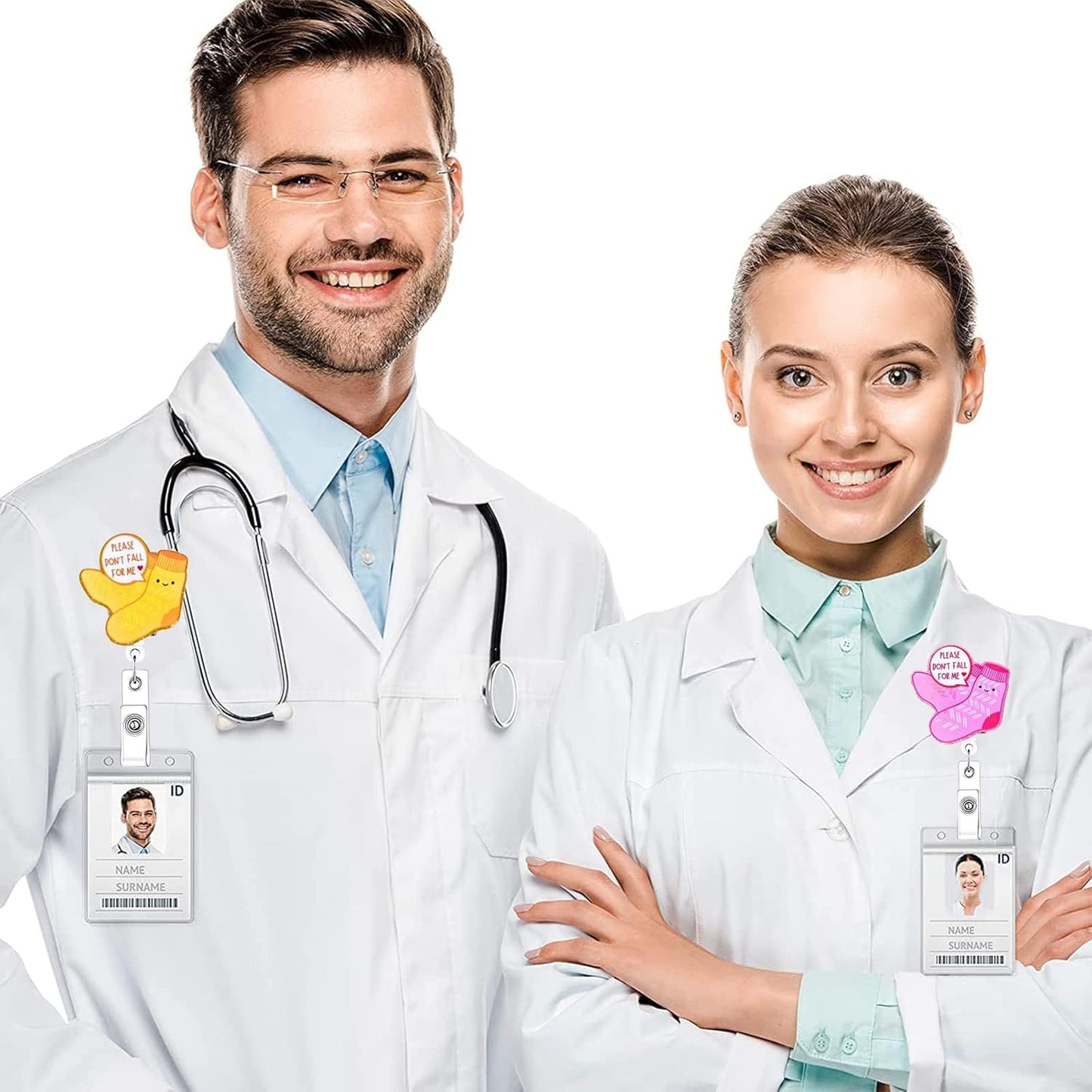 2Pcs Don’t Fall for Me Badge Reel with ID Clip Holder Retractable for Nurse Nursing Name Tag Card Cute Funny Cow Accessories with Alligator Medical Assistant MA CNA RN ER Office Student Work Hospital