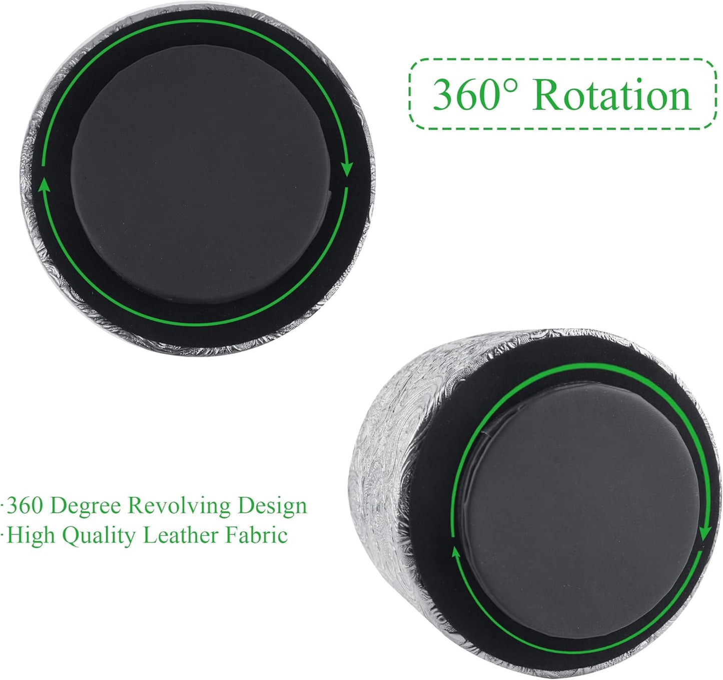 lizimandu Round Leather Art Supply Organizer,Remote Control Holder,360 Degree Spinning,Multi-Functional Pencil Holder,4 Compartments Desktop Stationary Organizer(1-Carved Silver)