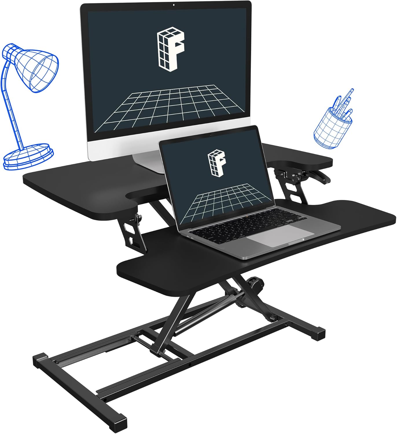 FLEXISPOT 28'' Black Height Adjustable Standing Desk Converter Sit-to-Stand Desk Riser with Wide Keyboard Tray Workstation for Home and Office