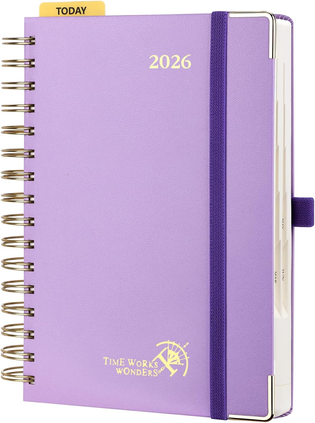 POPRUN 2026 Daily Planner One Page A Day - [8.5" x 5.75" Wire-Bound Hard Cover] Agenda 2026 Hourly Appointment Book with Monthly Calendar, Inner Pocket, Ivory Paper - Violet