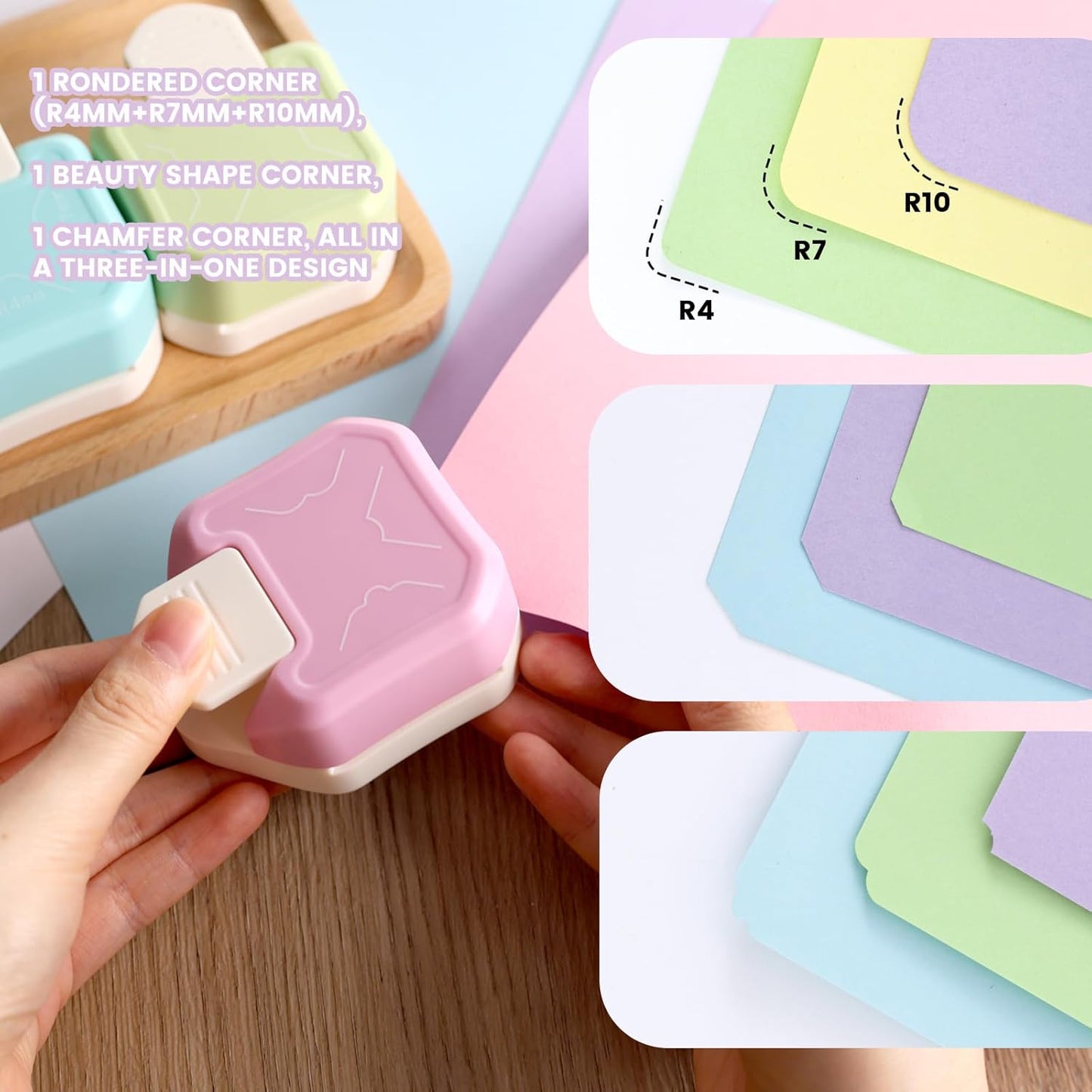 Koogel 3PCS 3 in 1 Corner Punch Set (Rounder + Beauty Shape + Chamfer Edges), 3 Way Cutter for Scrapbooking, Photocards & DIY Paper Crafts, Works Great with Laminate, Precision Professional Cutting