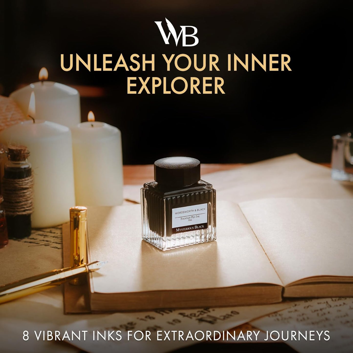 Wordsworth and Black Fountain Pen Ink Bottle (30 ml) Premium Luxury Edition, [Mysterious Black] Fountain Pens Bottled Ink; Classic Designed Bottle Smooth Flow 30 ml