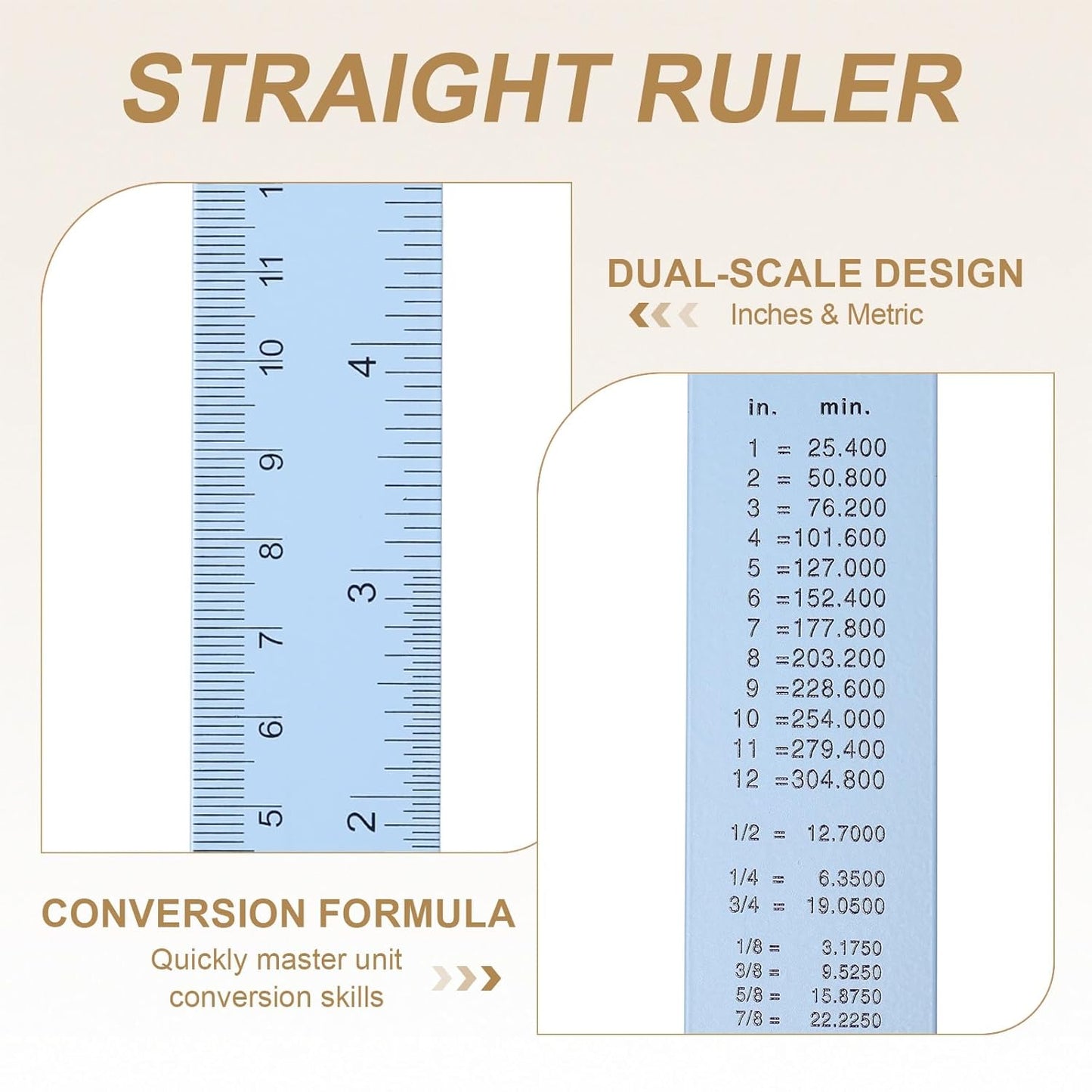 HARFINGTON 2pcs Metal Straight Ruler 30cm Metric SAE Aluminum Alloy Measuring Rulers Scale Tool with Hole for Measure Study Reading Classroom Office, Light Blue