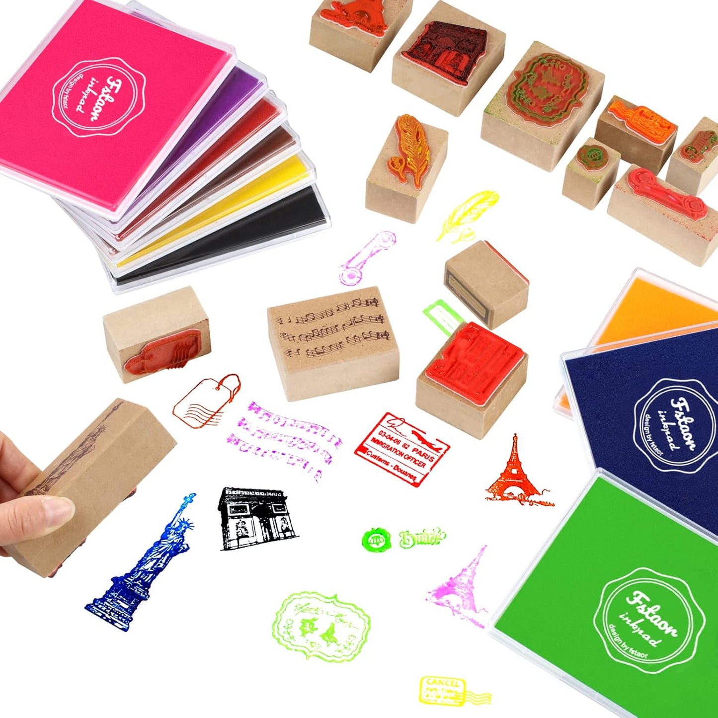 Fstaor Permanent Large Blue Ink Pad for Rubber Stamps, 5x4 inch Stamp Pads for Kids Paper Wood Fabric (Blue)