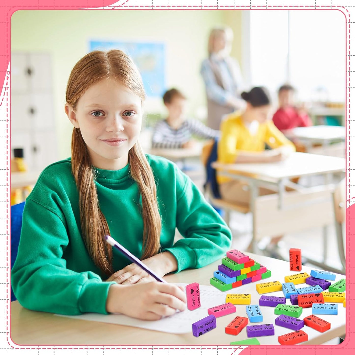 180 Pcs Inspirational Erasers for Kids Christian Pencil Erasers Bulk, Back-to-School Gifts Motivational and Cute Supplies for Students Classrooms, Drawing(Multicolor,Jesus Loves You)
