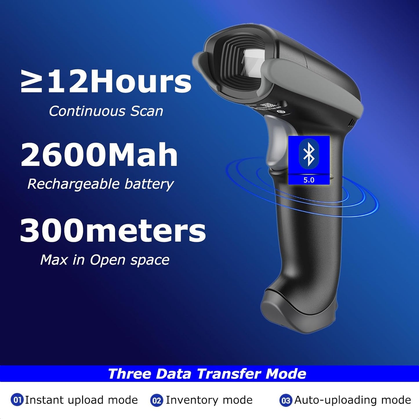TEEMI Bluetooth Barcode Scanner with USB Charging Cradle Data Receiver, 1D 2D QR Wireless Bar Code Reader for iOS Android Windows Mac OS, BT 5.0 Longer Range, Automatic Handsfree Screen Scanning