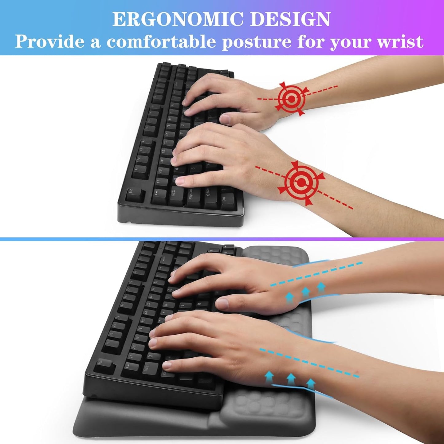 Computer Keyboard Stand with Wrist Rest, Ergonomic Tilted Keyboard Holder - Keyboard Riser with Wrist Pad - Keyboard Tray Support for Office Home - Gray
