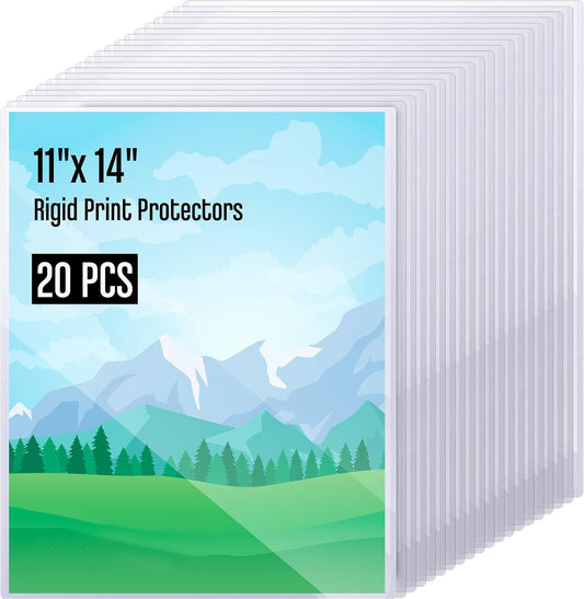 Henoyso 20 Pcs 11x14 Inch PVC Rigid Print Protectors, Heavy Duty Hard Plastic Poster Sleeves for Prints, Magazines, Photos & Paper, Ideal Rigid Menu Covers Paper Page Protectors