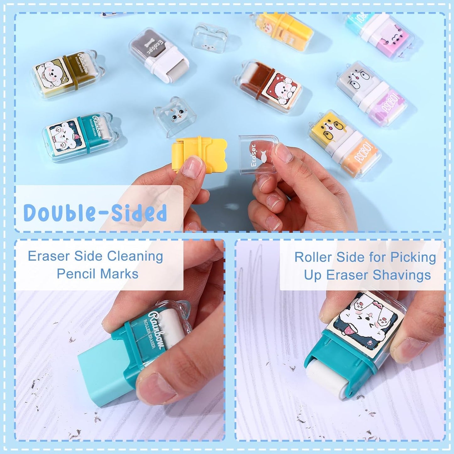 Seajan 44 Pcs Erasers for Kids Gift Bulk Cute Animal Themed Pencil Eraser with Clean up Roller for School Party Christmas Favors (Cute)