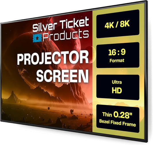 Silver Ticket Products S7 Series 6 Piece Thin Bezel Home Theater Fixed Frame 4K/8K Ultra HD, HDTV, HDR & Active 3D Projection Screen, 16:9 Format, 135" Diagonal, Woven Acoustic Material S7-169135-WAB