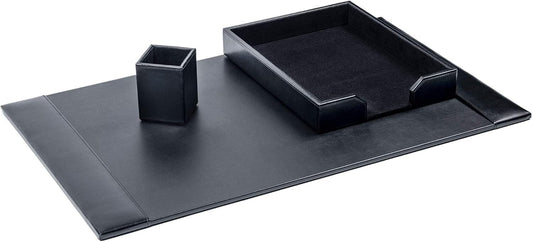 Dacasso Bonded Set Luxury Leather Desk Pad & Desk Organization Essentials, 3 Piece, Black