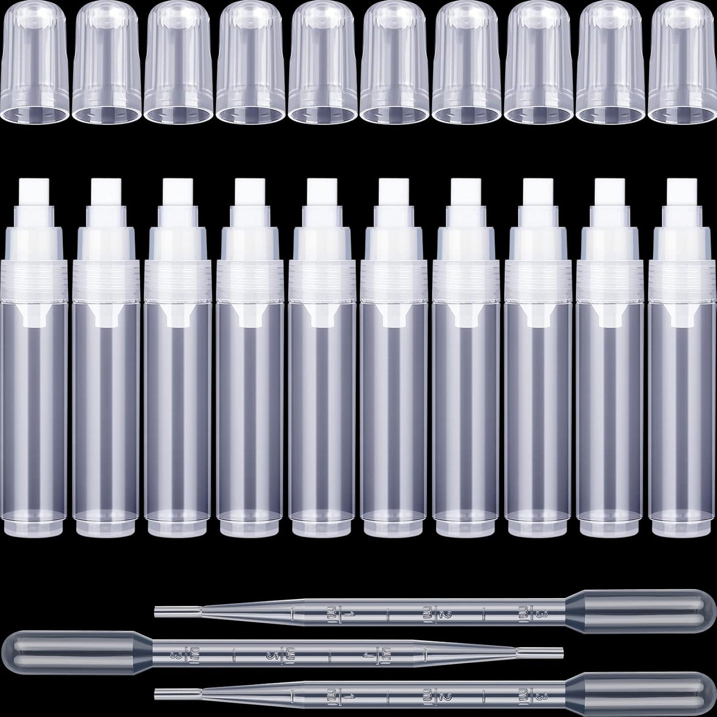 Sabary 10 Pcs Refillable Paint Markers 10 mm Empty Acrylic Markers Blank Flat Head Graffiti White Fillable Paint Pen with 5 Pcs 3 ml Dropper for Oil Water Ink Art Painting Craft Kit