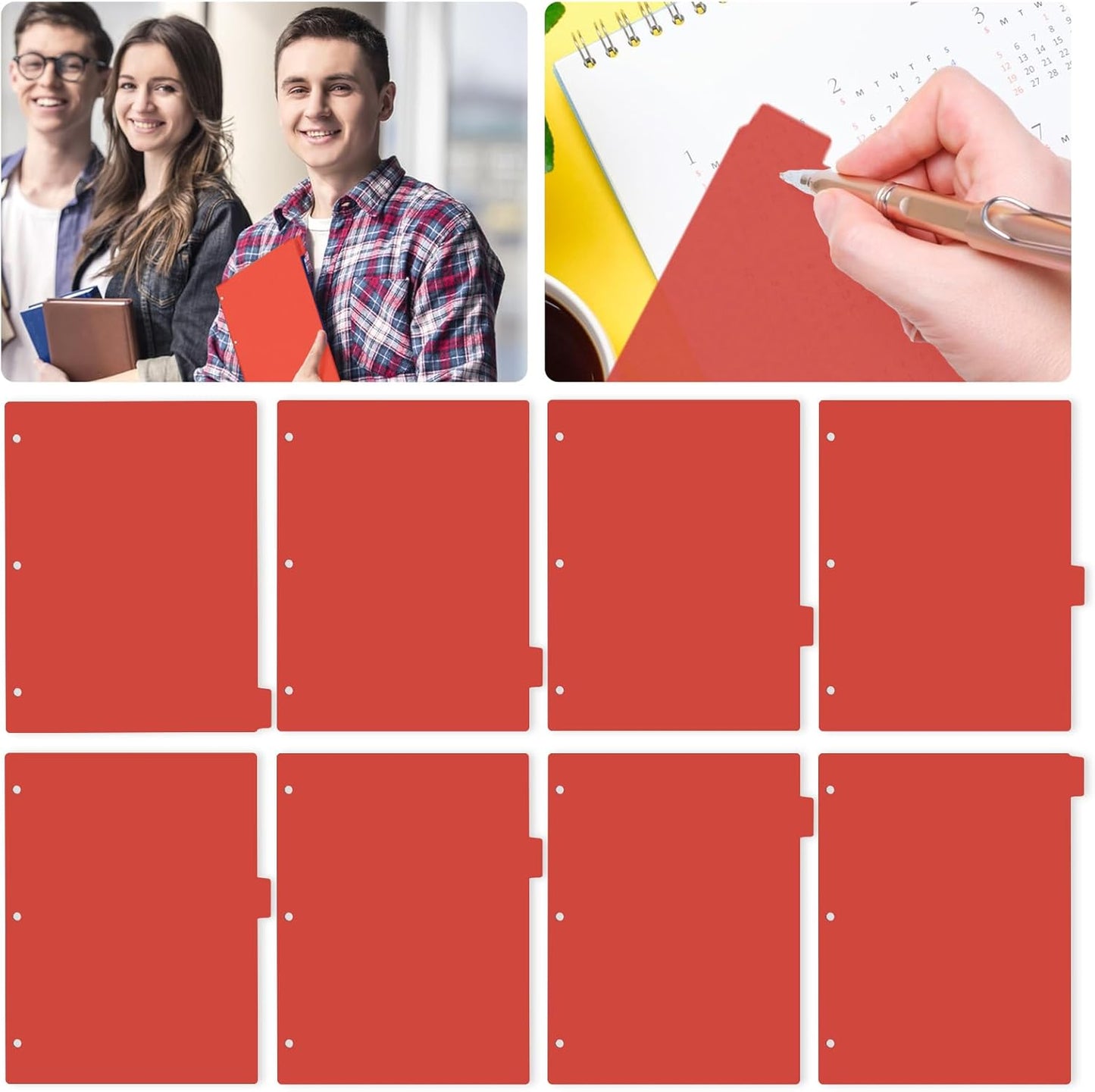 Dark Red Binder Dividers, 8-Tab Sturdy Plastic Dividers, Binder Dividers with Tabs, 3-Ring Binder Plastic Divider Set, Aesthetic Dividers for Binder, Suitable for Notebooks and Binders(Dark Red)