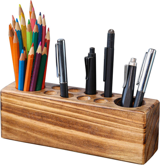 Solid Pine Wood Pen Holder for Desk – Fountain Pen Holder – Stylish Wooden Pencil Holder and Pen Desk Organizer