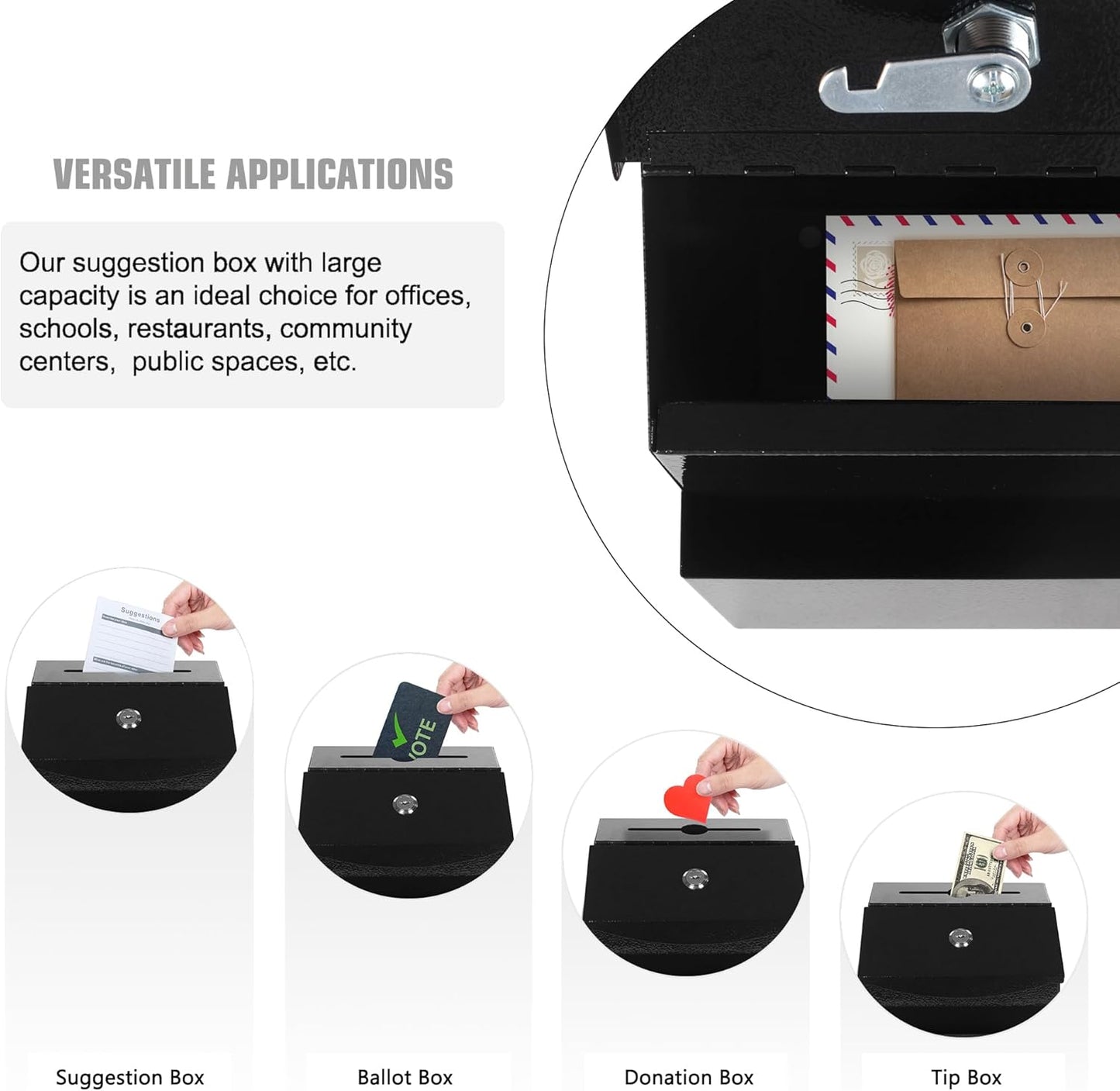 Suggestion Box with Slot and Lock Metal Wall Mounted Donation Box with 4 Keys