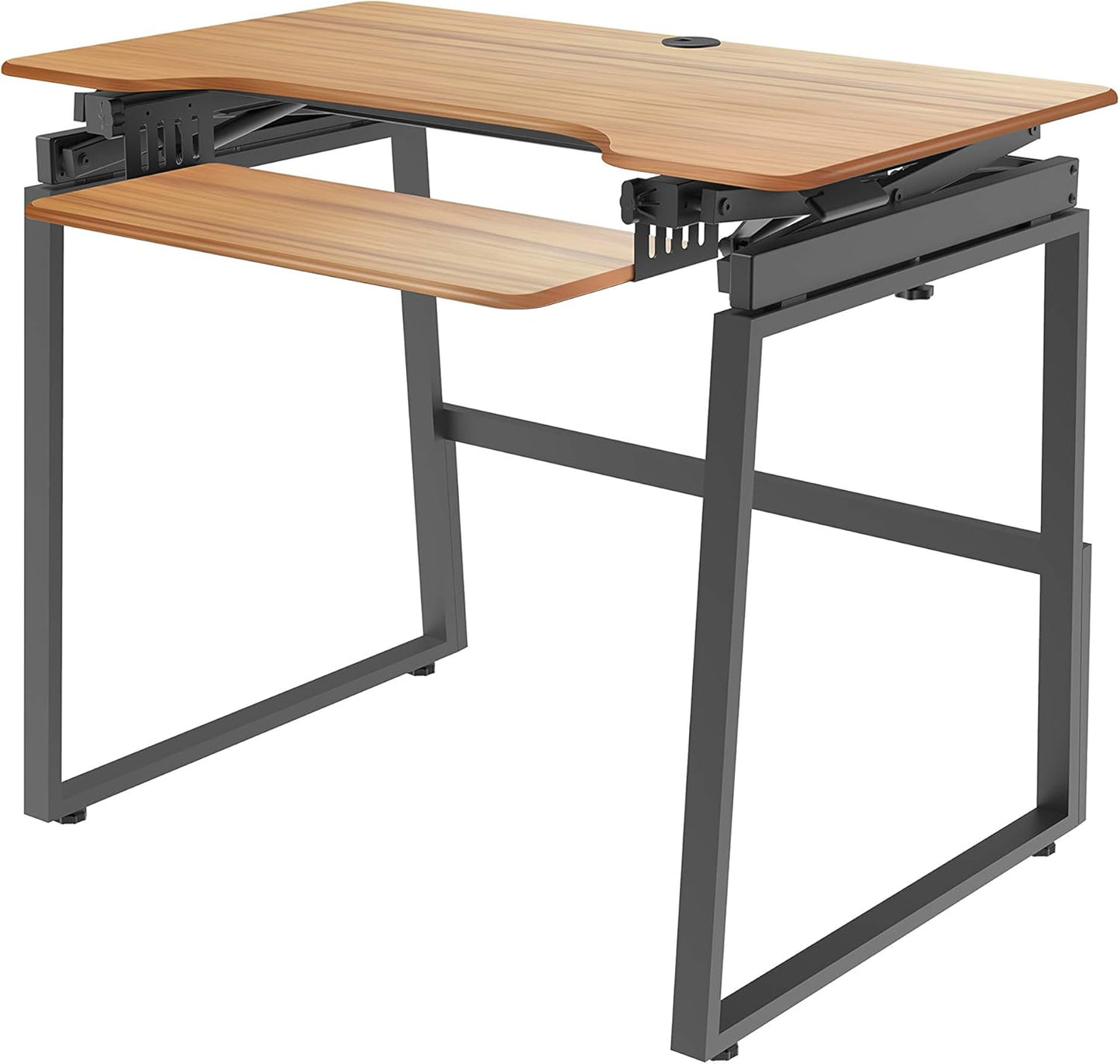 Rocelco 40" Large Height Adjustable Standing Desk BUNDLE - Quick Sit Stand Up Dual Monitor Riser - Gas Spring Assist Computer Workstation - Retractable Keyboard Tray - Teak Wood Grain (R DADRT-40-FS2)