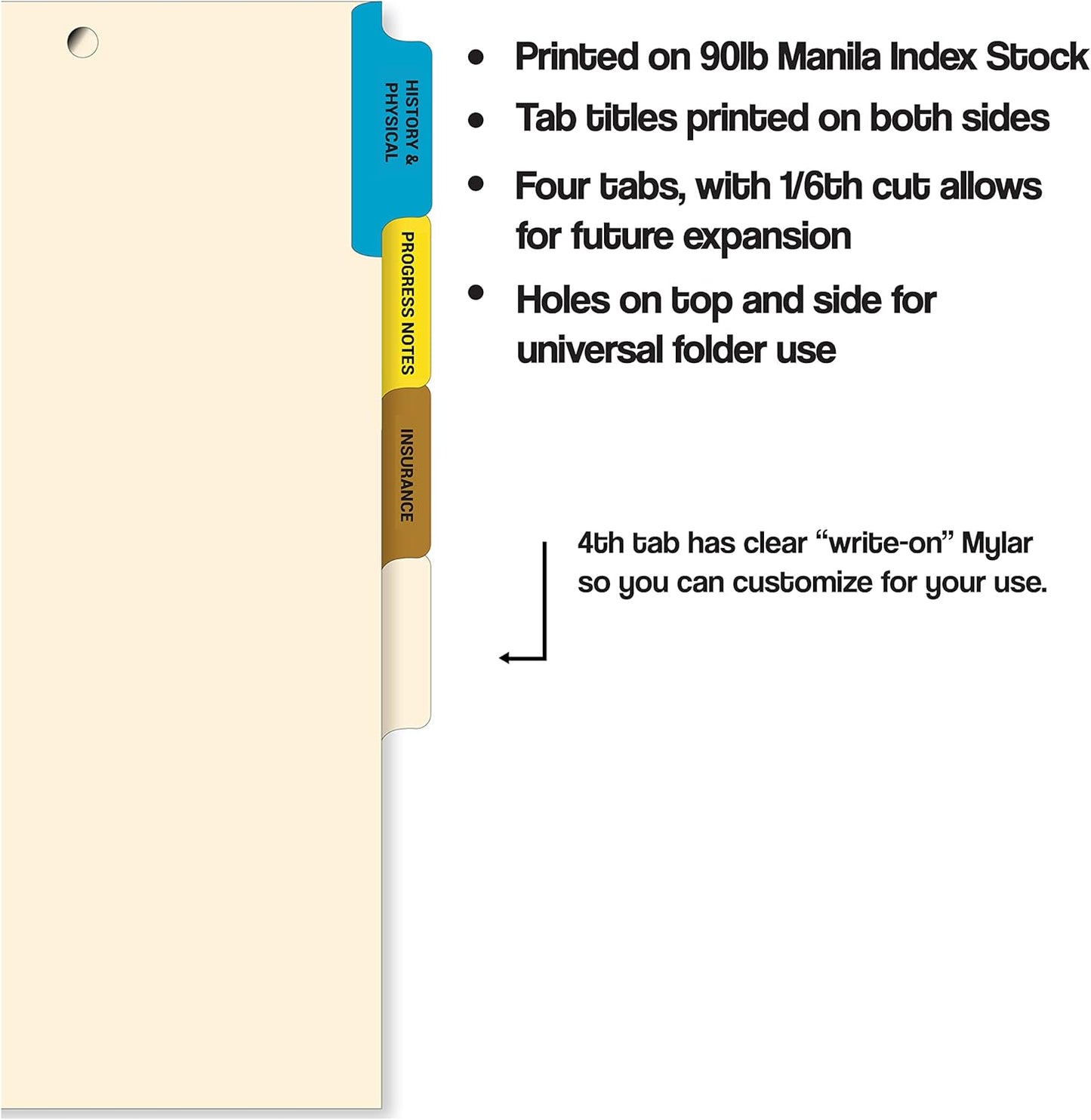 Doctor Stuff - Stock Medical Chart Dividers, 400 Sets of 4 Popular Healthcare Index Tabs, Side Tab, 9" x 11", File Folder Organizer for Nursing Patient Charts and Medical Records