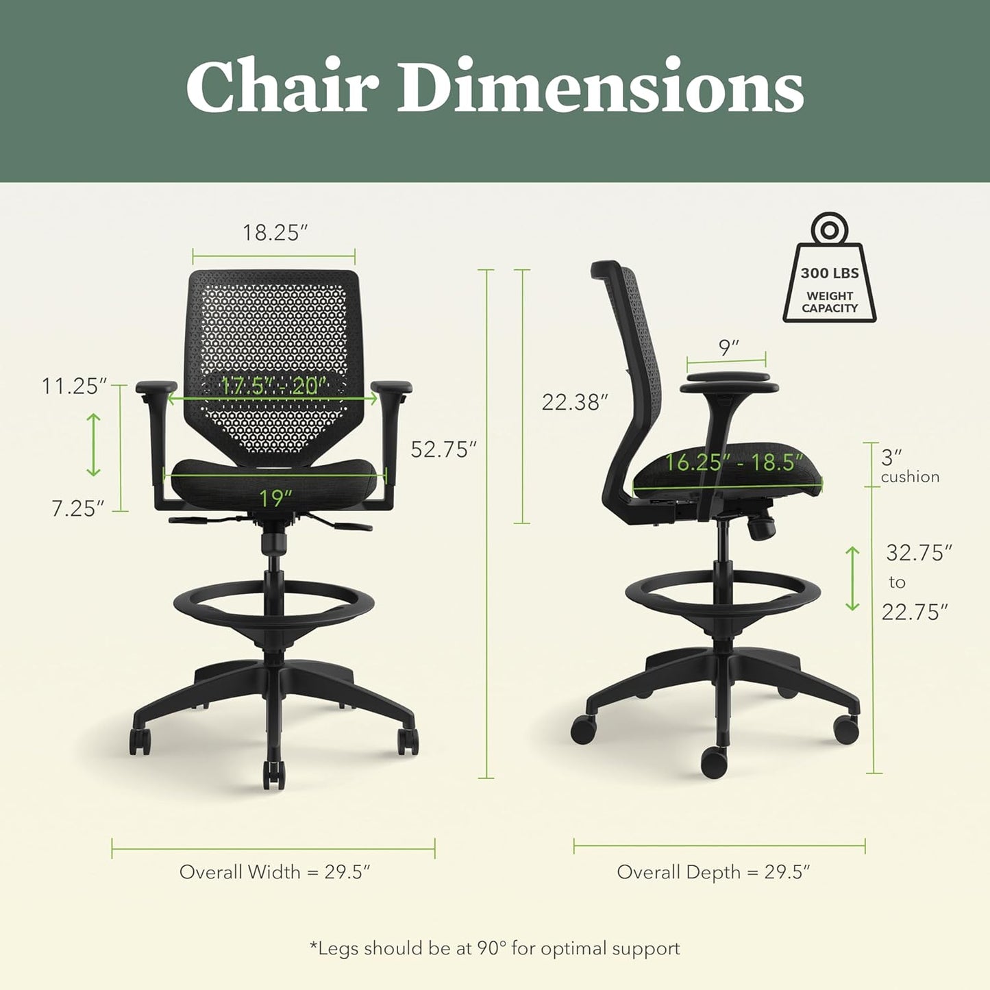 HON Solve Standing Desk Chair, ReActiv High Back Support, Office Chair with Foot Rest, Ergonomic Office Chairs, Adjustable Height
